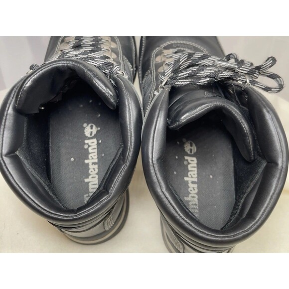 Timberland Mens Field Boot 9 Black Leather Gray Mesh Ankle Waterproof Logo Metal - Picture 6 of 12